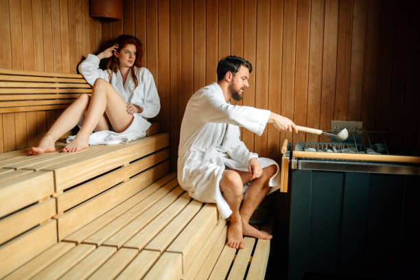 istock Couple enjoying finnish sauna during their spa weekend 663248958