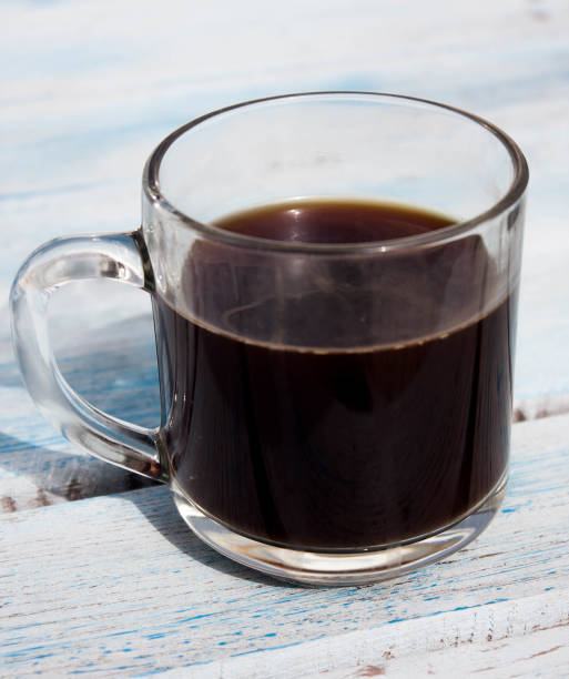 istock Coffee in glass cup on wooden background 663261892