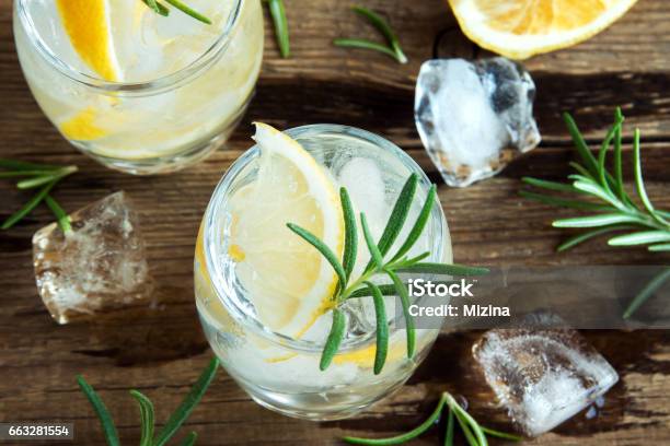 Gin Tonic Cocktail With Lemon Rosemary Stock Photo - Download Image Now - Alcohol - Drink, Backgrounds, Celebration