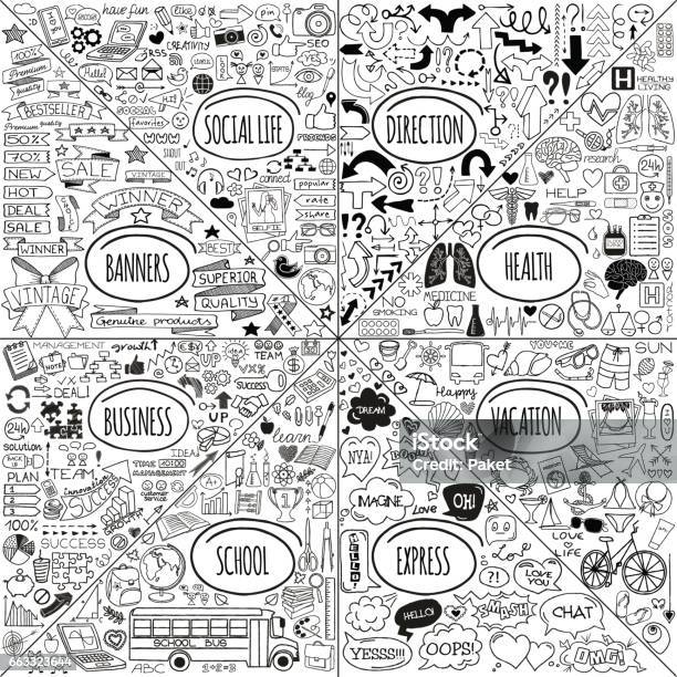 Mega Doodle Icons Set Stock Vektor Art und mehr Bilder von Gekritzel - Zeichnung - Gekritzel - Zeichnung, Icon, Zeichnung