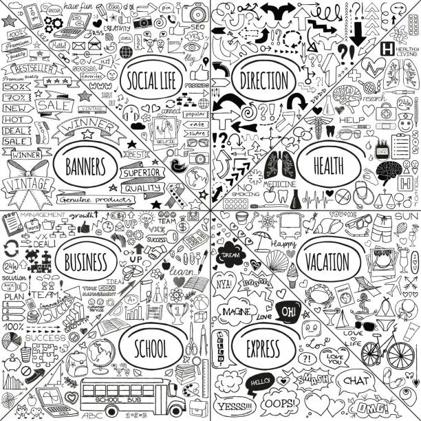 Vector illustration of Mega doodle icons set