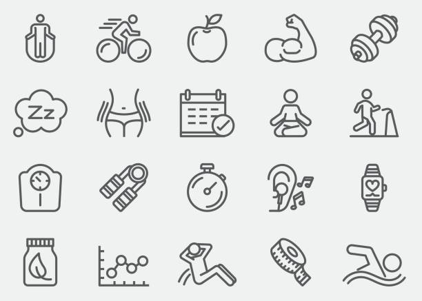 Fitness Healthy Line Icons | EPS 10 Fitness Healthy Line Icons  images of female bodybuilders stock illustrations