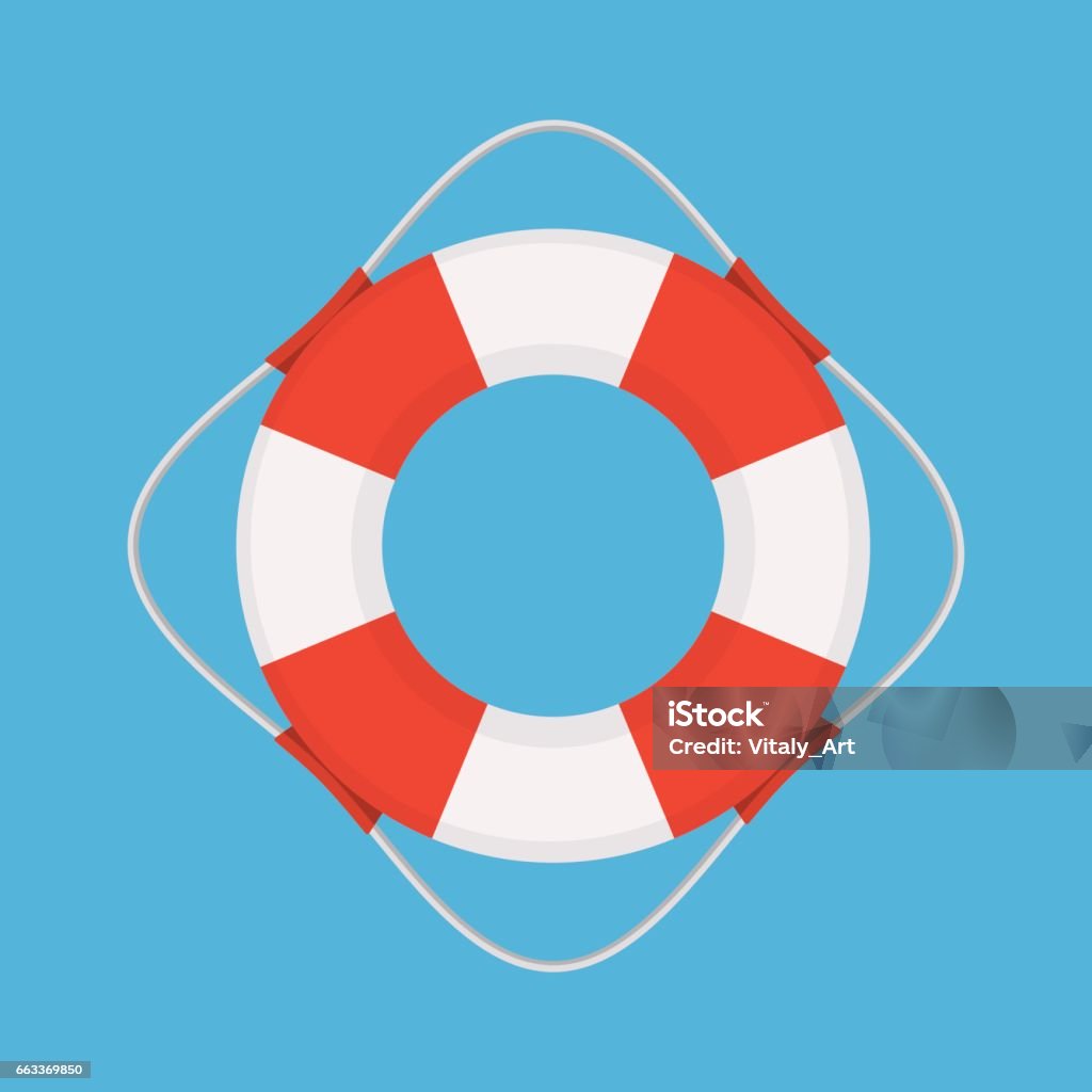 Lifebuoy Vector Flat Style Illustration Vector flat style colored illustration of lifebuoy on blue background. Life Belt stock vector