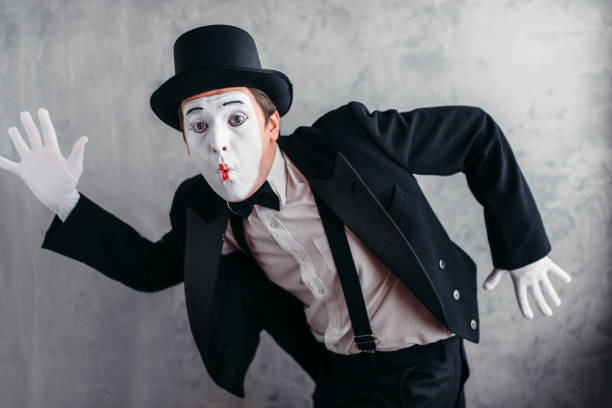 istock Pantomime theater artist posing, mimic male person 663380430