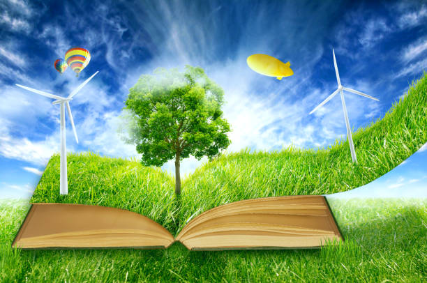 istock image of green micro world, book covered with green grass 663389756