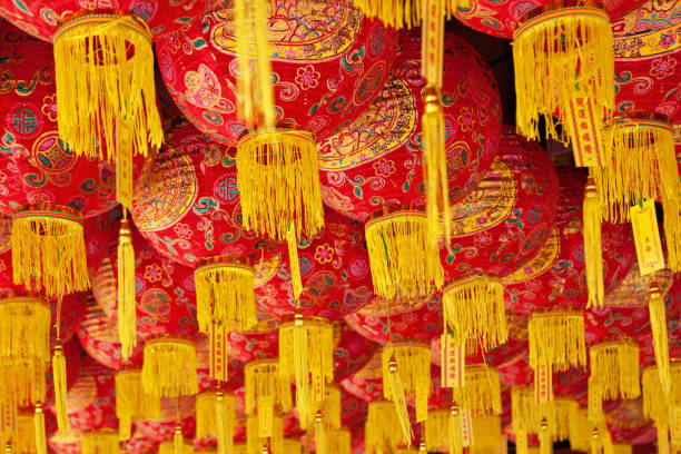 istock Traditional chinese red lanterns background 663390468
