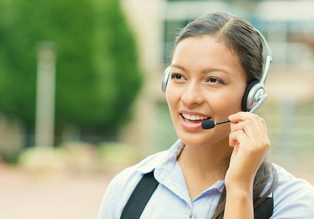 istock business woman, serious customer service representative call centre worker operator 663403924