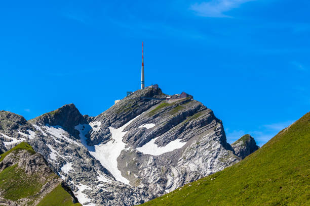 Stunning view of the peak Saentis (Santis) on the hiking path in summer, Canton of Appenzell, Switzerland