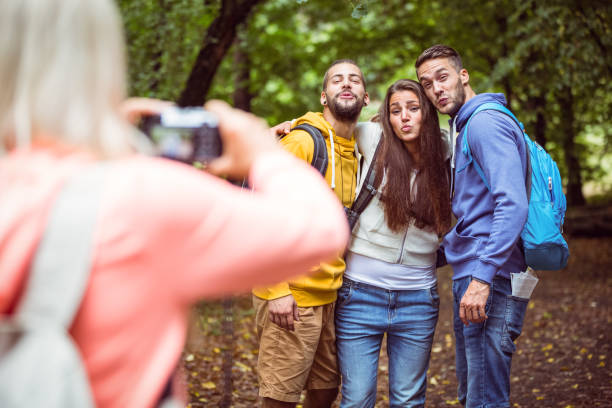istock Happy friends on hike together 663453870