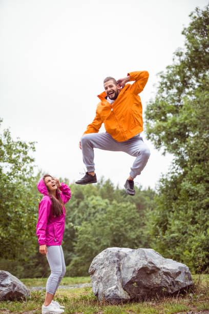 Happy couple on a hike in the countryside