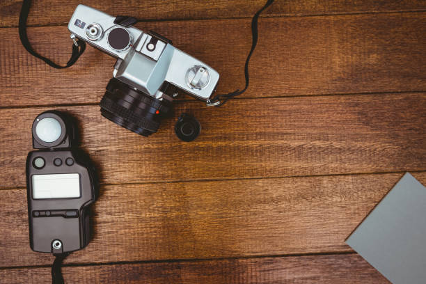 istock View of an old camera with photo flash 663501472