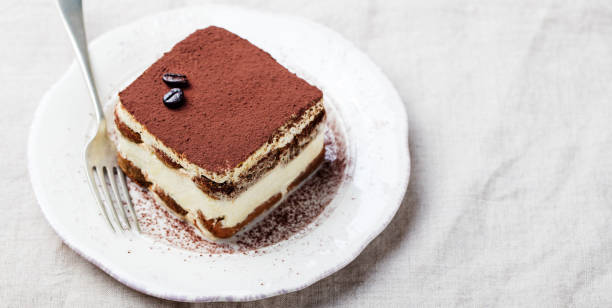 tiramisu, sobremesa tradicional italiana, num prato branco. copie o espaço. - biscotti italian culture cookie restaurant - fotografias e filmes do acervo