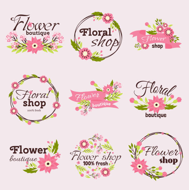 яркий знак цветочный магазин вектор иллюстрации - florist stock illustrations
