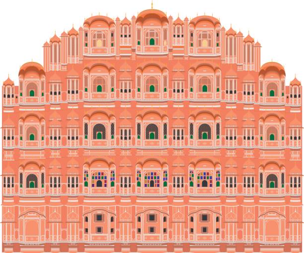 hawa mahal, dżajpur, indie. izolowane na białej ilustracji wektora tła. - hawa stock illustrations