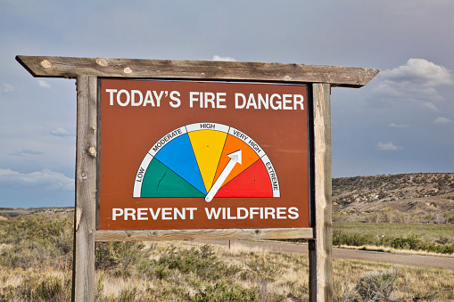 high fire danger roadside warning sign in northwestern Colorado