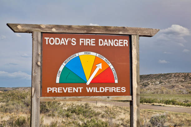 high fire danger roadside sign in Colorado high fire danger roadside warning sign in northwestern Colorado forest fire stock pictures, royalty-free photos & images