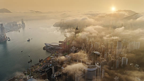 Hong Kong from air at sun rise