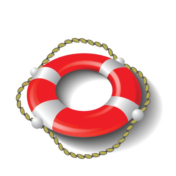 Red Lifebuoy Isolated Red Lifebuoy and Rope Isolated on White Background ring buoy stock illustrations