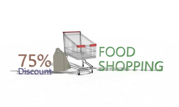 istock Food shopping Discount %75 on white , 3d render 663586362