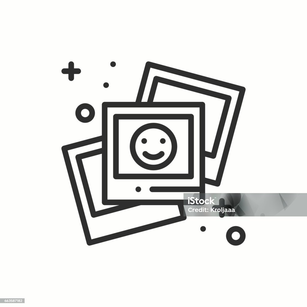 Icono de contorno de línea de la fotografía. Foto, Foto, fotografía, muestra de instantáneas. Diseño lineal simple vector. Ilustración. Símbolos de planos. Elemento delgado - arte vectorial de Ícono libre de derechos