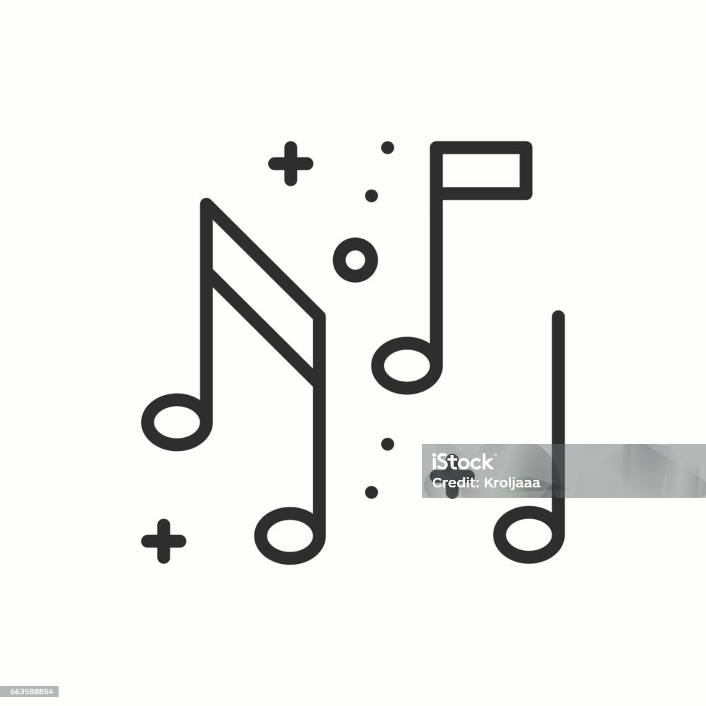 Music, notes icon. Disco, dance, nightlife club. Party celebration birthday holidays event carnival festive. Thin line party basic element icon. Vector simple linear design. Illustration. Symbols Music stock vector