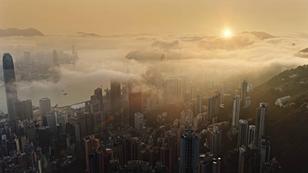 istock Hong Kong from air at sun rise 663593472