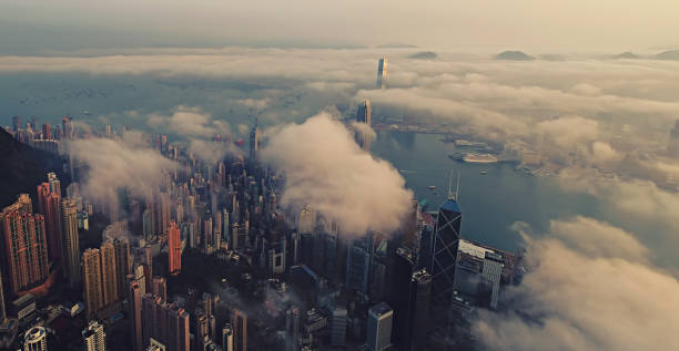 istock Hong Kong from air at sun rise 663595426