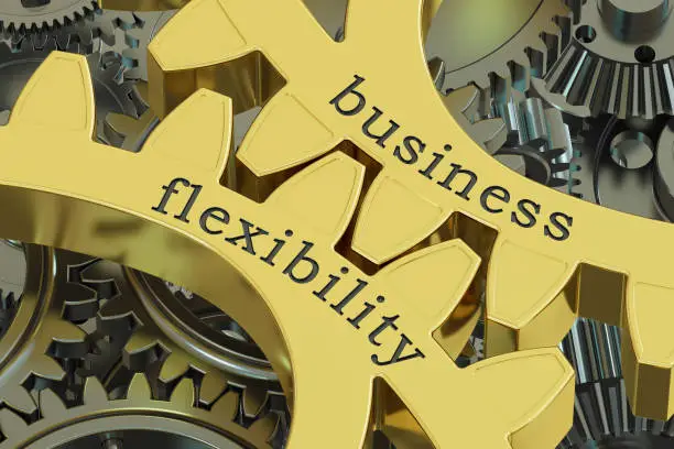 Photo of Business Flexibility concept on the gearwheels, 3D rendering