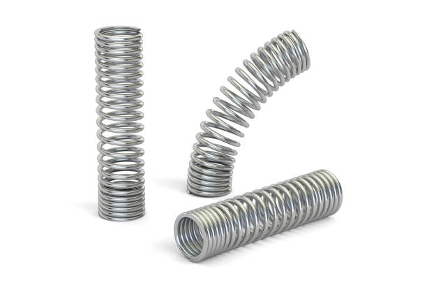 istock set of steel helical coil springs, 3D rendering 663607802