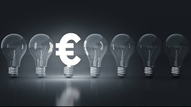 istock Luminous euros sign with light bulbs. rendering 3D 663612932