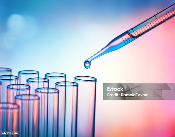 Pipette Dropping A Sample Into A Test Tube Closeup Stock Photo - Download Image Now