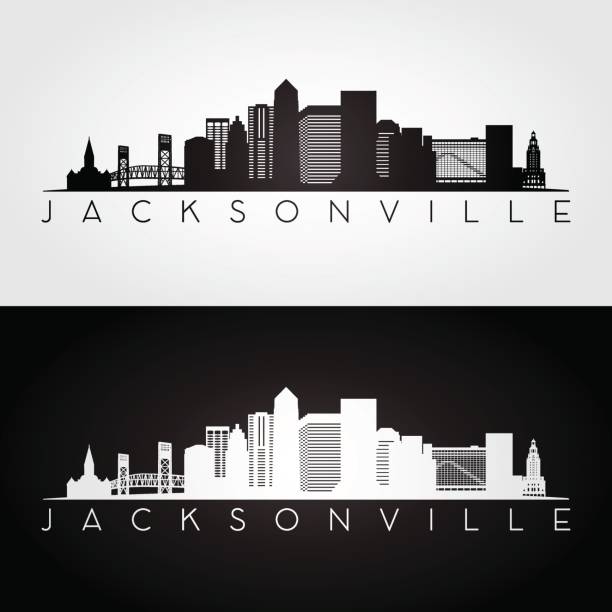 Jacksonville USA skyline and landmarks silhouette Jacksonville USA skyline and landmarks silhouette, black and white design, vector illustration. jacksonville florida stock illustrations