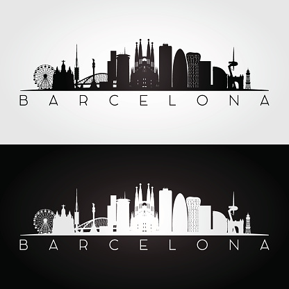 Barcelona skyline and landmarks silhouette,