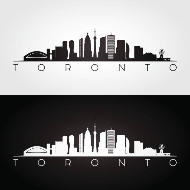 toronto skyline und wahrzeichen silhouette, schwarz / weiß design, vektor-illustration. - toronto stock-grafiken, -clipart, -cartoons und -symbole