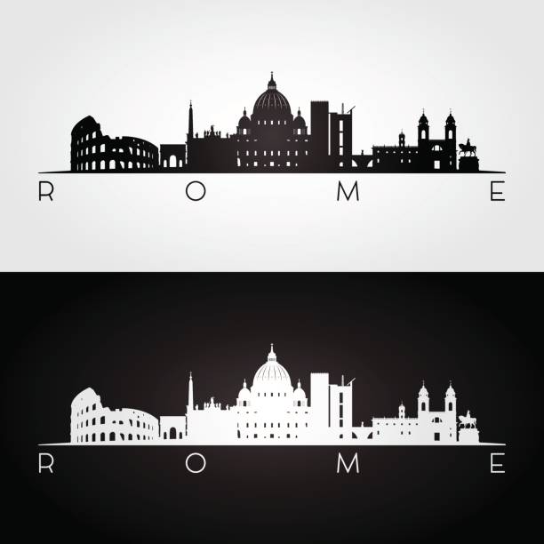 illustrations, cliparts, dessins animés et icônes de silhouette de toits et les monuments de rome - coliseum rome italy city