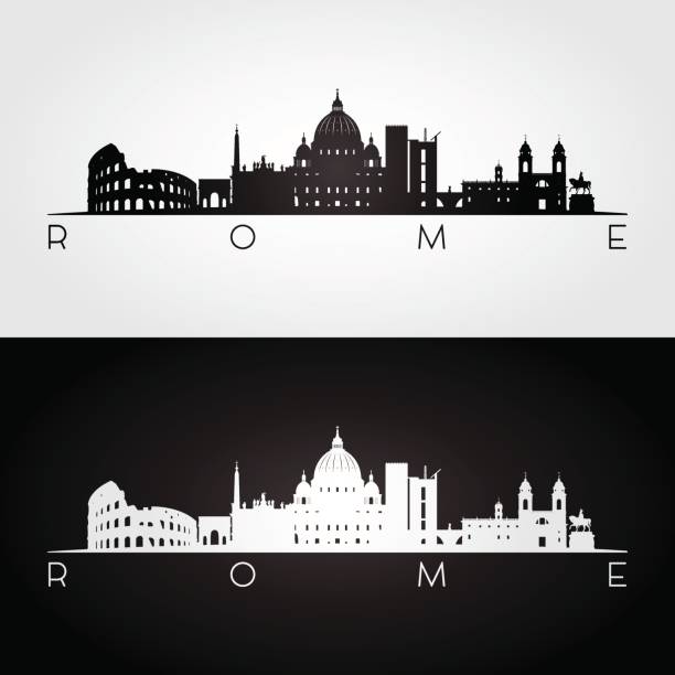 roma manzarası ve simgesel siluet - roma stock illustrations