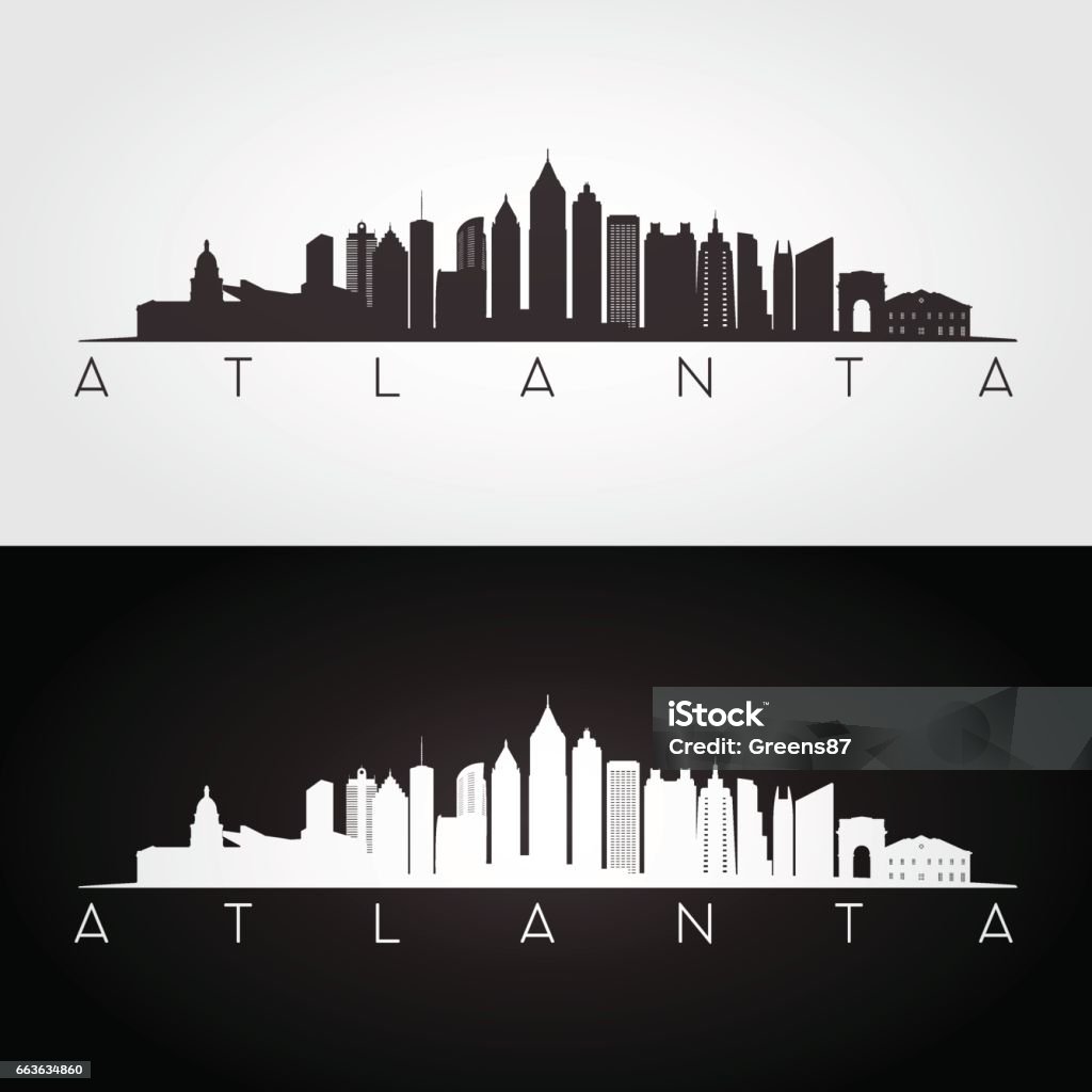 Atlanta USA skyline and landmarks silhouette Atlanta USA skyline and landmarks silhouette, black and white design, vector illustration. Atlanta - Georgia stock vector