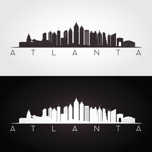 Atlanta USA skyline and landmarks silhouette Atlanta USA skyline and landmarks silhouette, black and white design, vector illustration. atlanta skyline stock illustrations