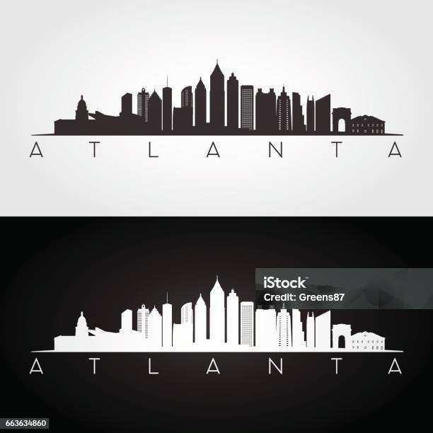 Atlanta Usa Skyline And Landmarks Silhouette Stock Illustration - Download Image Now - Atlanta - Georgia, Urban Skyline, Vector