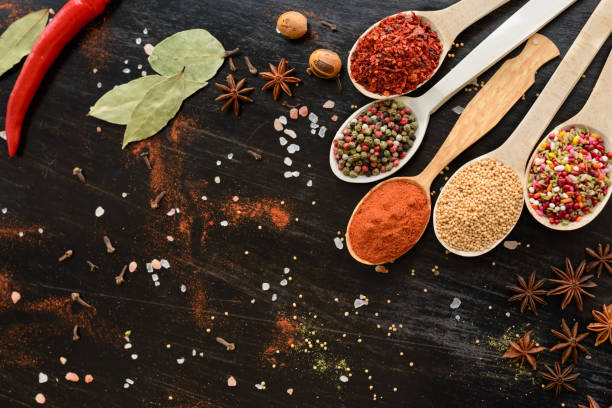 istock Various spices on wooden spoons 663637502