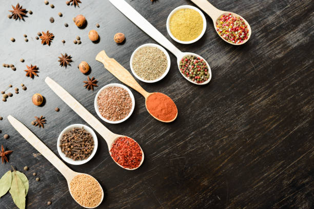 istock Various spices on wooden spoons 663639790