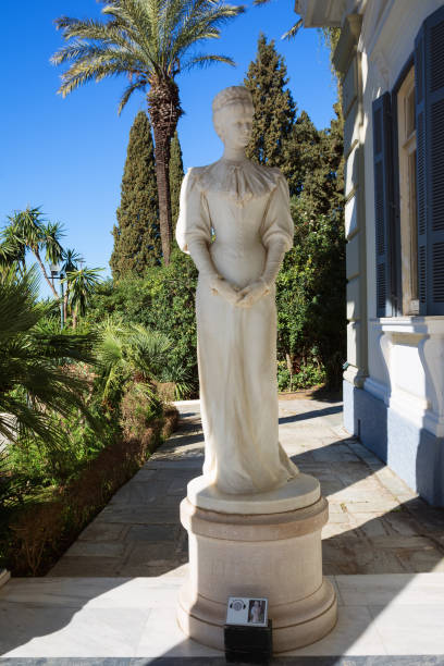 Achilleion palace in Corfu Island, Greece. CORFU, GREECE - MARCH 4, 2017: Achilleion palace in Corfu Island, Greece. Statue of Empress of Austria Elisabeth of Bavaria, also known as Sisi. corfu holiday palace stock pictures, royalty-free photos & images