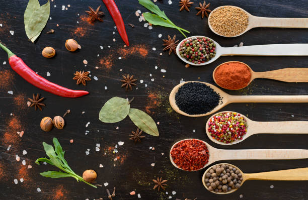 istock Various spices on wooden spoons 663671312