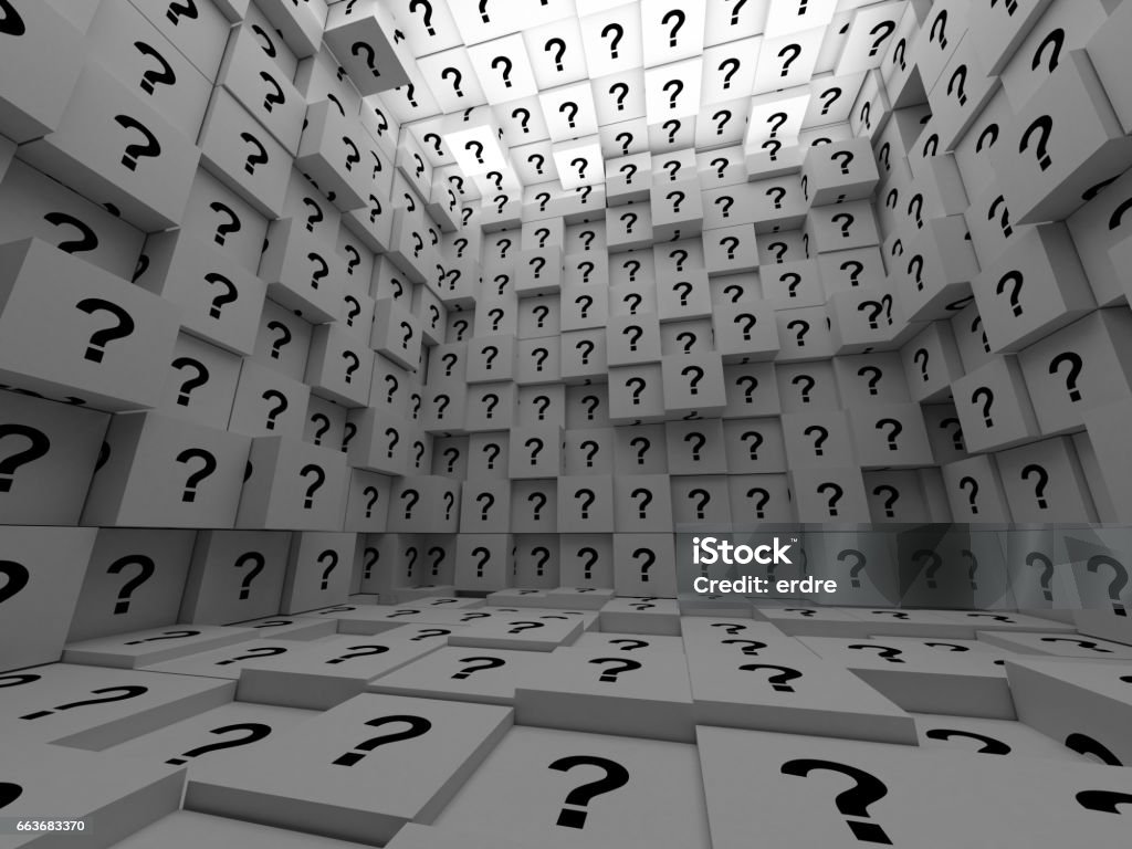 3D Question Mark Cubes 3D question mark cubes concept Uncertainty Stock Photo