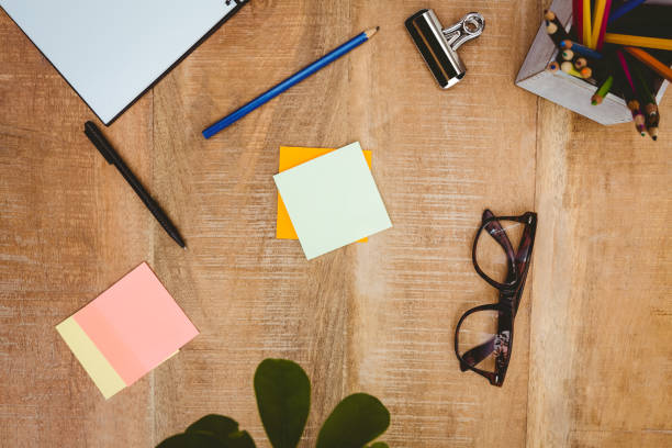 istock Close up view of business stuff 663709596
