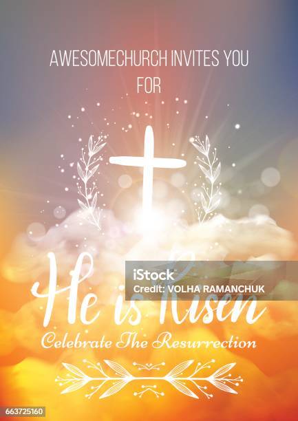 He Is Risen Vector Easter Religious Poster Template Stock Illustration - Download Image Now