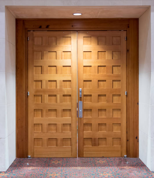 istock Light Brown Wooden Double Doors 663751658