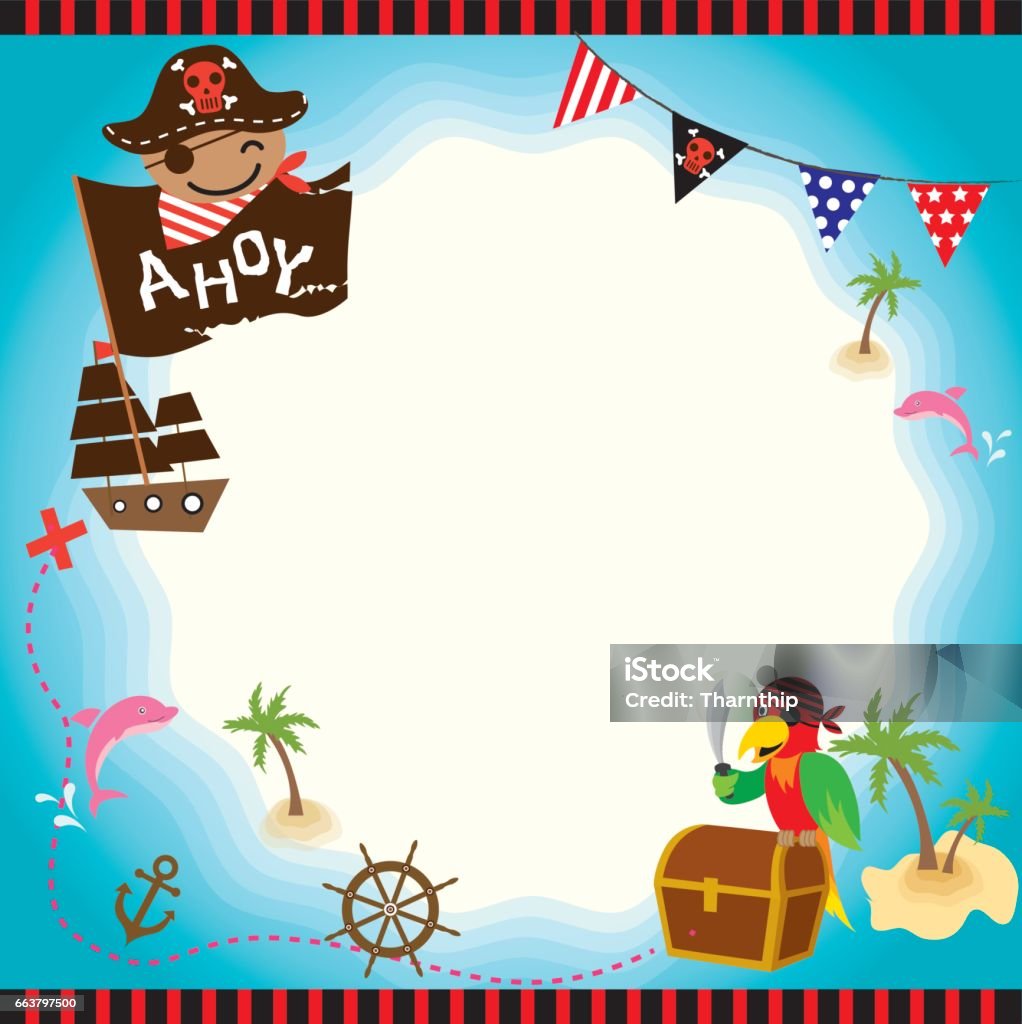 pirate kids template Illustration vector of cute pirate kids with island map for template. Adventure stock vector