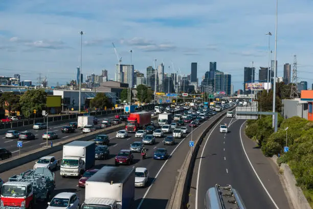 Photo of Outbound traffic backing up on Melbourne's west gate freeway at peak hour
