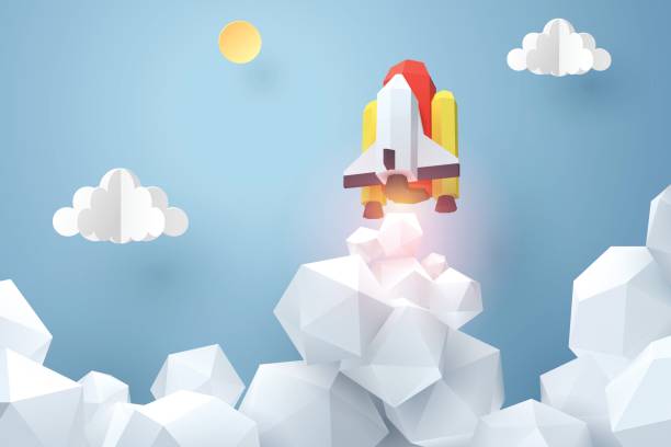 istock Paper art of space shuttle launch to the sky, start up business concept and exploration idea 663810036
